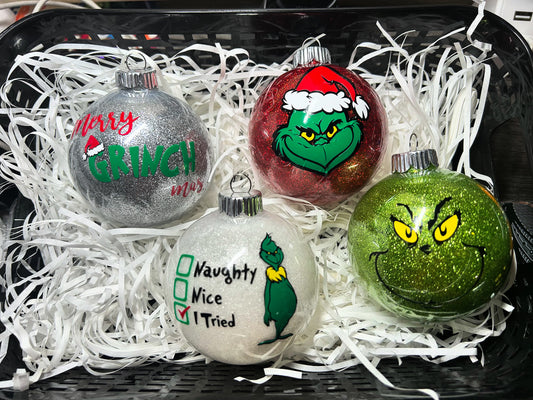 Glitter Grinch Ornament set